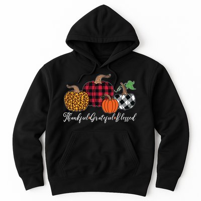 Thankful Grateful Blessed Fashion Buffalo Plaid Leopard Hoodie