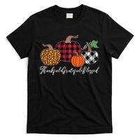 Thankful Grateful Blessed Fashion Buffalo Plaid Leopard T-Shirt