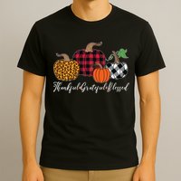 Thankful Grateful Blessed Fashion Buffalo Plaid Leopard T-Shirt