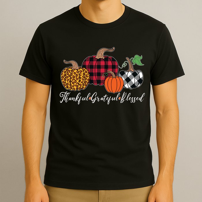 Thankful Grateful Blessed Fashion Buffalo Plaid Leopard T-Shirt