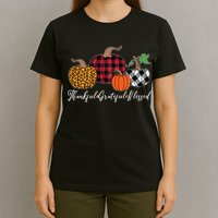 Thankful Grateful Blessed Fashion Buffalo Plaid Leopard T-Shirt
