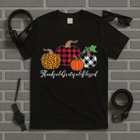 Thankful Grateful Blessed Fashion Buffalo Plaid Leopard T-Shirt