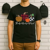 Thankful Grateful Blessed Fashion Buffalo Plaid Leopard T-Shirt