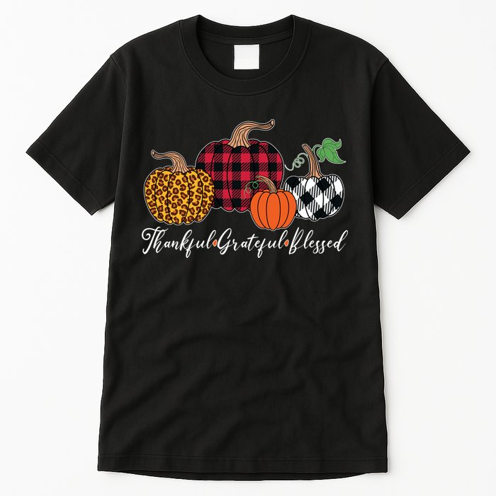 Thankful Grateful Blessed Fashion Buffalo Plaid Leopard Tall T-Shirt