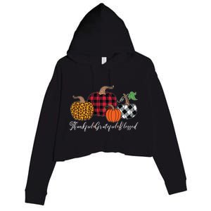 Thankful Grateful Blessed Fashion Buffalo Plaid Leopard Crop Fleece Hoodie