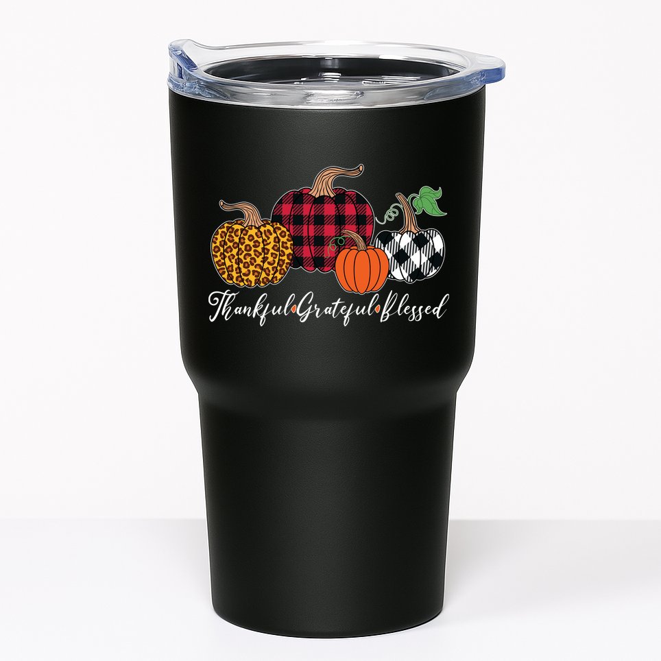 Thankful Grateful Blessed Fashion Buffalo Plaid Leopard Tumbler