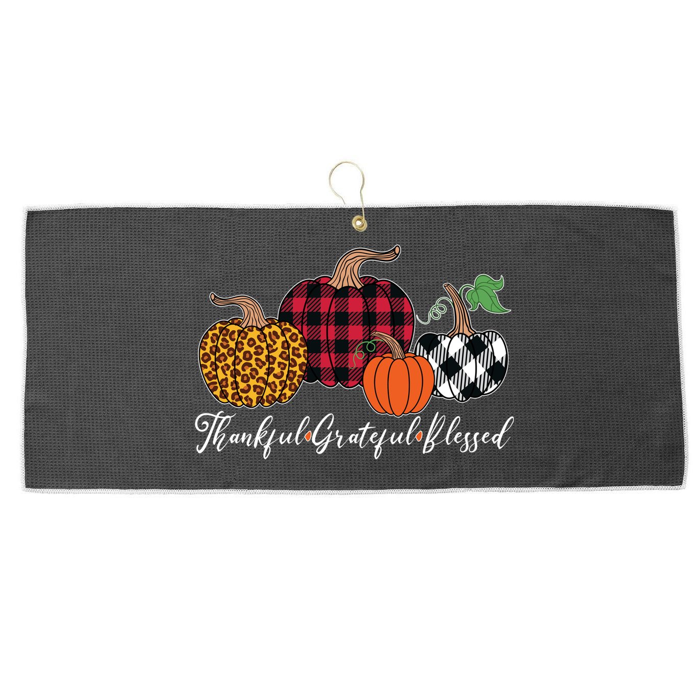 Thankful Grateful Blessed Fashion Buffalo Plaid Leopard Large Microfiber Waffle Golf Towel