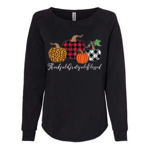 Thankful Grateful Blessed Fashion Buffalo Plaid Leopard Womens California Wash Sweatshirt