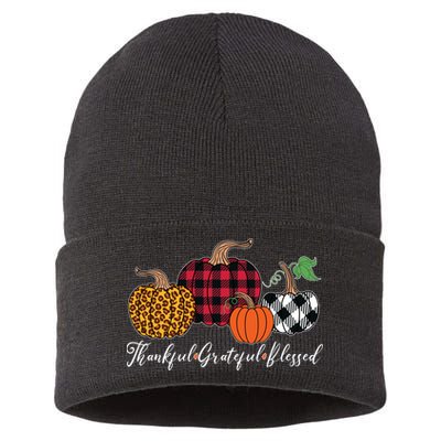 Thankful Grateful Blessed Fashion Buffalo Plaid Leopard Sustainable Knit Beanie