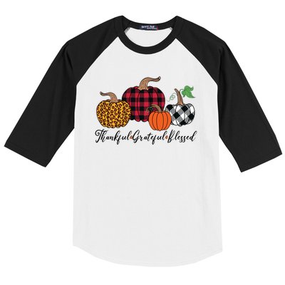 Thankful Grateful Blessed Fashion Buffalo Plaid Leopard Baseball Sleeve Shirt