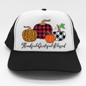 Thankful Grateful Blessed Fashion Buffalo Plaid Leopard Trucker Hat