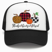 Thankful Grateful Blessed Fashion Buffalo Plaid Leopard Trucker Hat