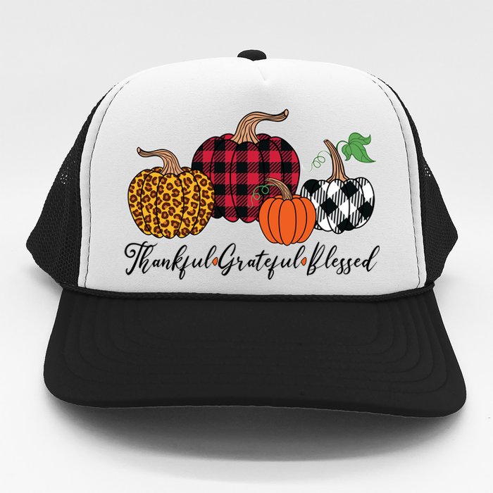 Thankful Grateful Blessed Fashion Buffalo Plaid Leopard Trucker Hat