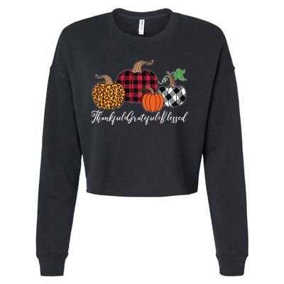 Thankful Grateful Blessed Fashion Buffalo Plaid Leopard Cropped Pullover Crew