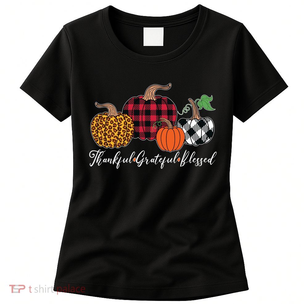 Thankful Grateful Blessed Fashion Buffalo Plaid Leopard Women's T-Shirt