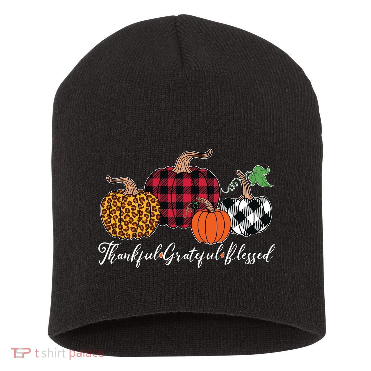Thankful Grateful Blessed Fashion Buffalo Plaid Leopard Short Acrylic Beanie