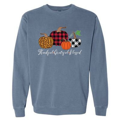 Thankful Grateful Blessed Fashion Buffalo Plaid Leopard Garment-Dyed Sweatshirt