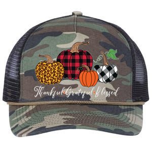 Thankful Grateful Blessed Fashion Buffalo Plaid Leopard Retro Rope Trucker Hat Cap