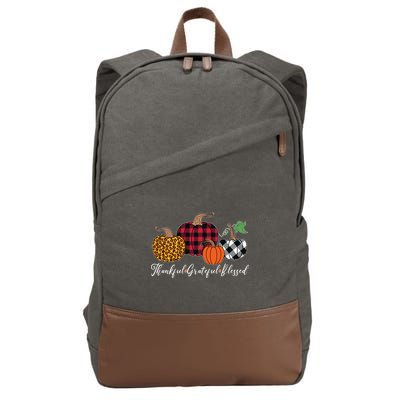 Thankful Grateful Blessed Fashion Buffalo Plaid Leopard Cotton Canvas Backpack