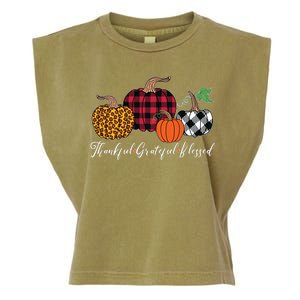 Thankful Grateful Blessed Fashion Buffalo Plaid Leopard Garment-Dyed Women's Muscle Tee