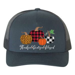 Thankful Grateful Blessed Fashion Buffalo Plaid Leopard Yupoong Adult 5-Panel Trucker Hat