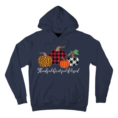 Thankful Grateful Blessed Fashion Buffalo Plaid Leopard Hoodie