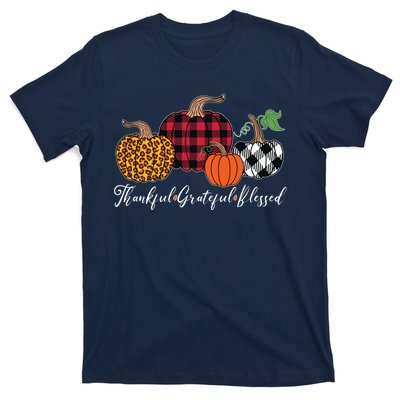 Thankful Grateful Blessed Fashion Buffalo Plaid Leopard T-Shirt