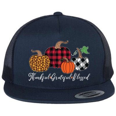 Thankful Grateful Blessed Fashion Buffalo Plaid Leopard Flat Bill Trucker Hat