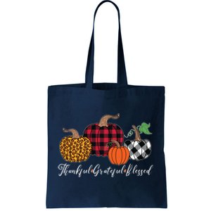 Thankful Grateful Blessed Fashion Buffalo Plaid Leopard Tote Bag