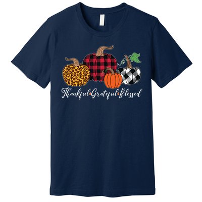 Thankful Grateful Blessed Fashion Buffalo Plaid Leopard Premium T-Shirt