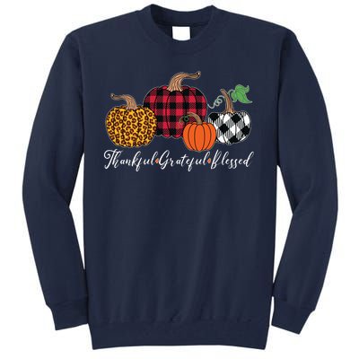 Thankful Grateful Blessed Fashion Buffalo Plaid Leopard Tall Sweatshirt