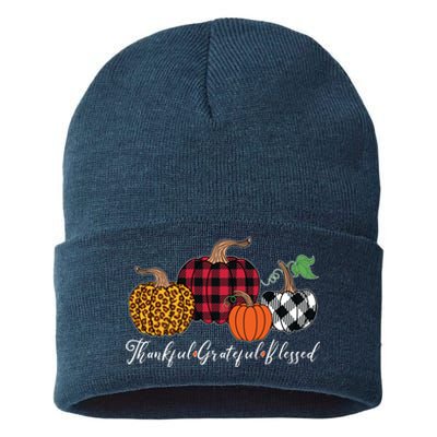 Thankful Grateful Blessed Fashion Buffalo Plaid Leopard Sustainable Knit Beanie