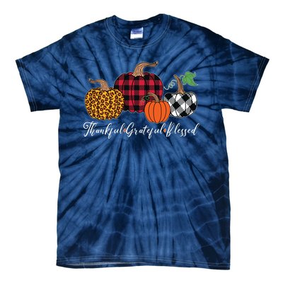 Thankful Grateful Blessed Fashion Buffalo Plaid Leopard Tie-Dye T-Shirt