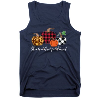 Thankful Grateful Blessed Fashion Buffalo Plaid Leopard Tank Top