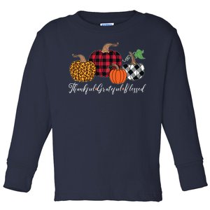 Thankful Grateful Blessed Fashion Buffalo Plaid Leopard Toddler Long Sleeve Shirt