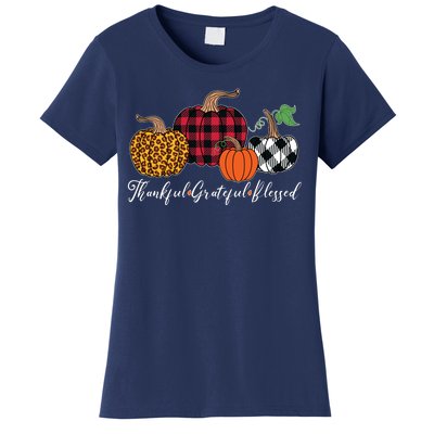 Thankful Grateful Blessed Fashion Buffalo Plaid Leopard Women's T-Shirt