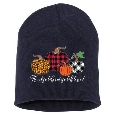 Thankful Grateful Blessed Fashion Buffalo Plaid Leopard Short Acrylic Beanie