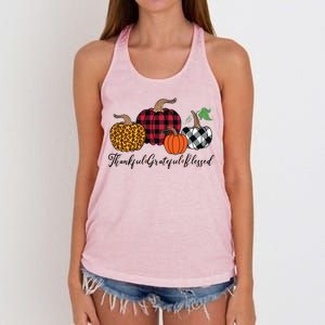 Thankful Grateful Blessed Fashion Buffalo Plaid Leopard Women's Knotted Racerback Tank