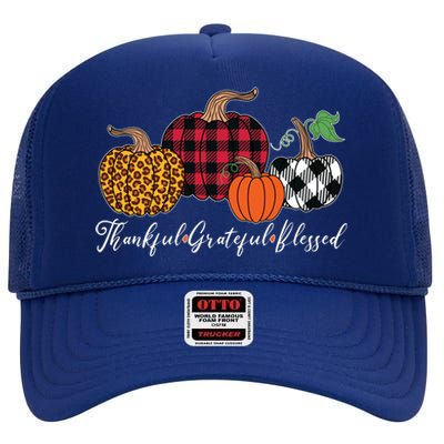 Thankful Grateful Blessed Fashion Buffalo Plaid Leopard High Crown Mesh Back Trucker Hat