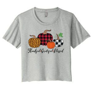 Thankful Grateful Blessed Fashion Buffalo Plaid Leopard Women's Crop Top Tee