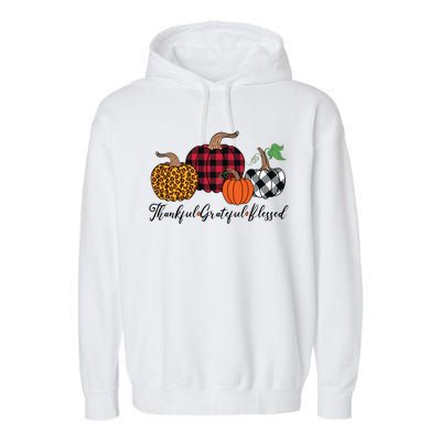 Thankful Grateful Blessed Fashion Buffalo Plaid Leopard Garment-Dyed Fleece Hoodie