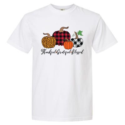 Thankful Grateful Blessed Fashion Buffalo Plaid Leopard Garment-Dyed Heavyweight T-Shirt