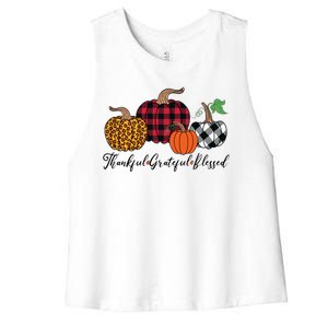 Thankful Grateful Blessed Fashion Buffalo Plaid Leopard Women's Racerback Cropped Tank