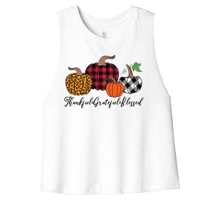 Thankful Grateful Blessed Fashion Buffalo Plaid Leopard Women's Racerback Cropped Tank