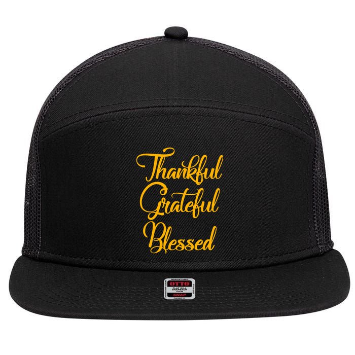 Thankful Grateful Blessed Gold Thanksgiving Logo 7 Panel Mesh Trucker Snapback Hat