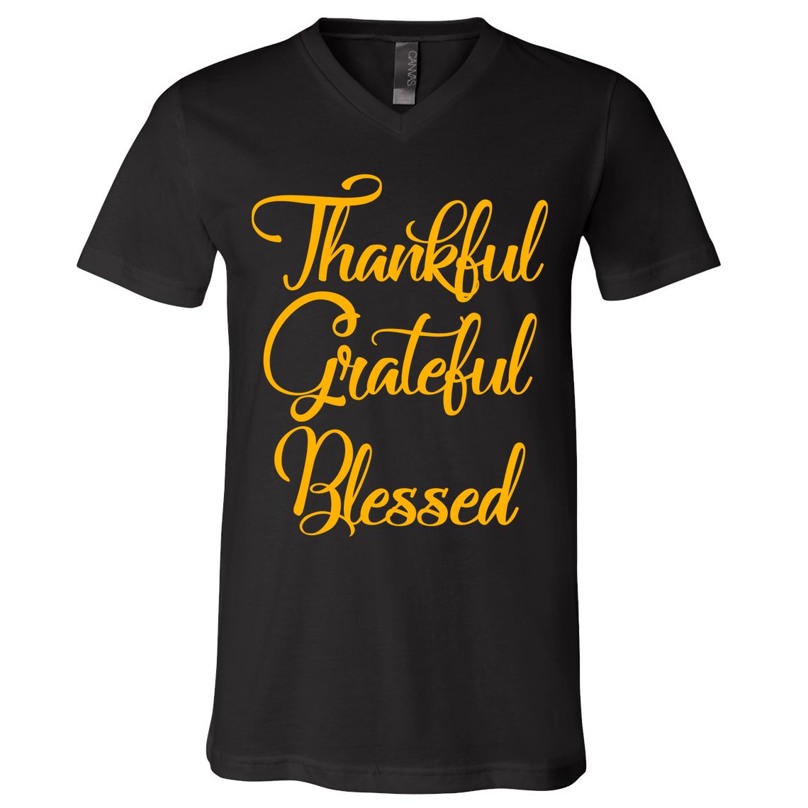Thankful Grateful Blessed Gold Thanksgiving Logo V-Neck T-Shirt