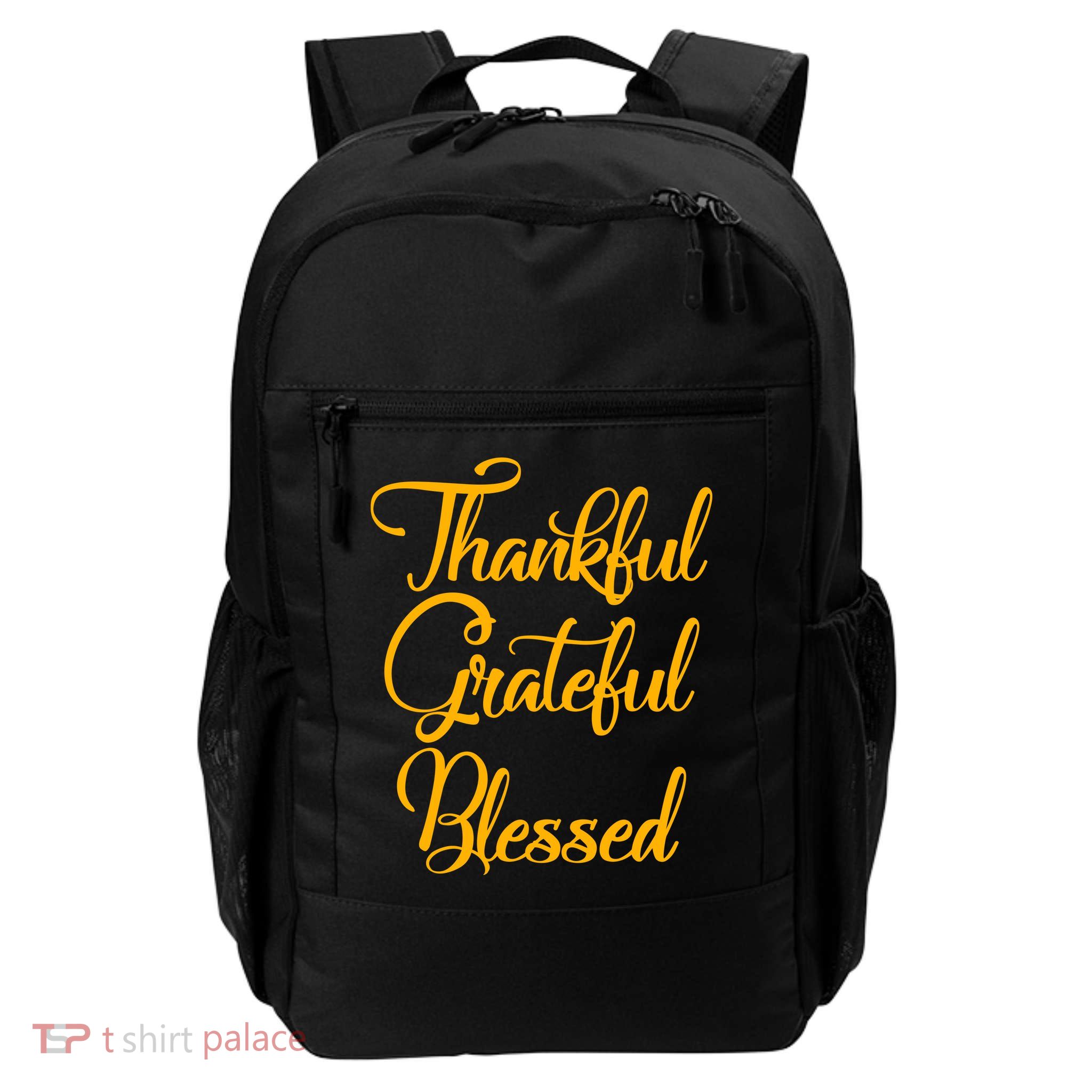Thankful Grateful Blessed Gold Thanksgiving Logo Backpack