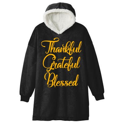 Thankful Grateful Blessed Gold Thanksgiving Logo Hooded Wearable Blanket