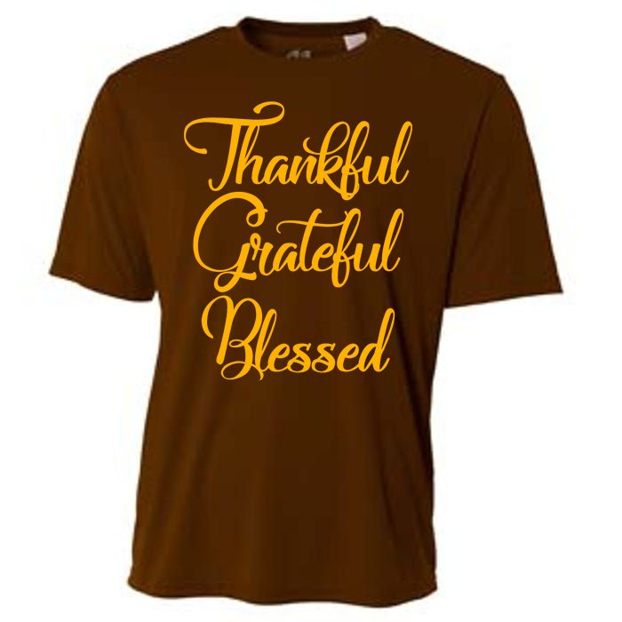 Thankful Grateful Blessed Gold Thanksgiving Logo Cooling Performance Crew T-Shirt