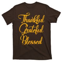 Thankful Grateful Blessed Gold Thanksgiving Logo T-Shirt